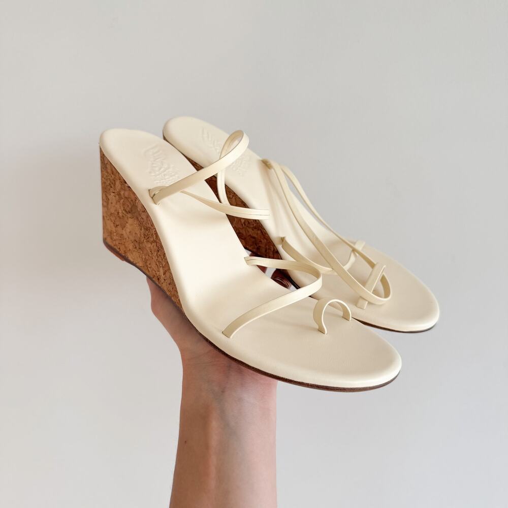 Ancient Greek Sandals Chora Leather Strappy Cork Wedge Sandals Cream 8 NWT - Picture 6 of 9